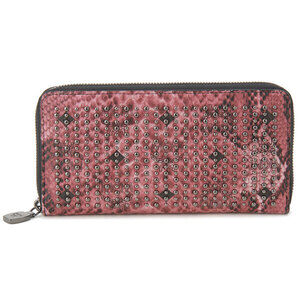 This MCM wallet round zipper studded python leather The logo